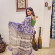 Bagru print Chanderi cotton saree Sadabahar
