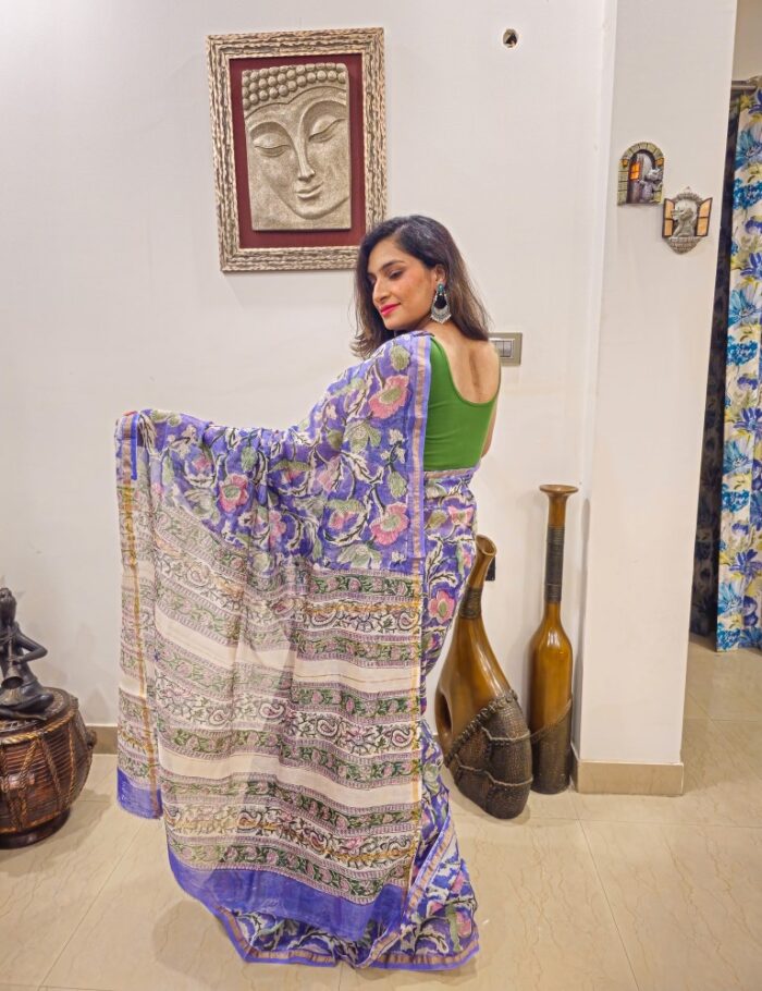 Bagru print Chanderi cotton saree Sadabahar