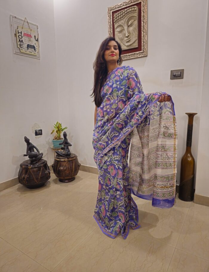 Light Chanderi saree Sadabahar Bagru print