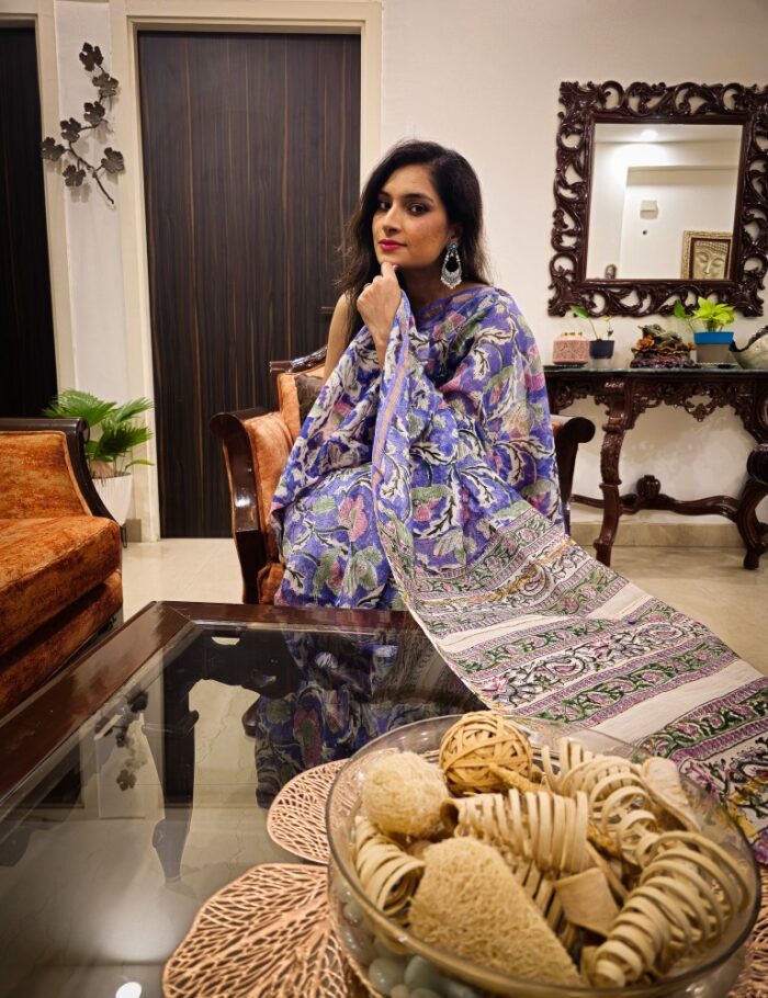 Elegant Chanderi saree with Bagru motifs