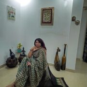 Traditional Bagru Chanderi saree in green
