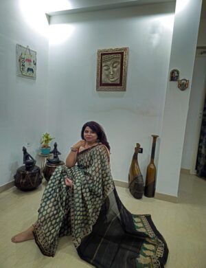 20240907_201652 Traditional Bagru Chanderi saree in green