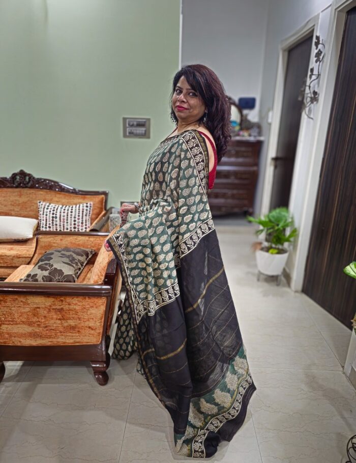Hari Mirch Chanderi Bagru saree