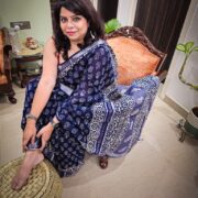 Bagru print linen saree Gehra Ambar