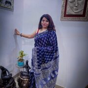 Gehra Ambar Bagru Linen Saree