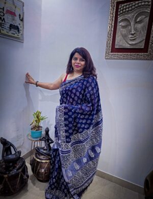 Gehra Ambar Bagru Linen Saree