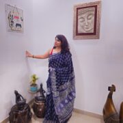 Gehra Ambar Bagru linen saree