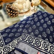 Elegant linen saree Gehra Ambar with ethnic prints