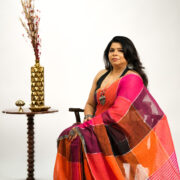 Minimal Red Linen Saree