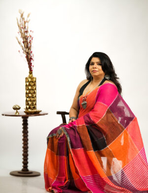DSCF2492 Minimal Red Linen Saree