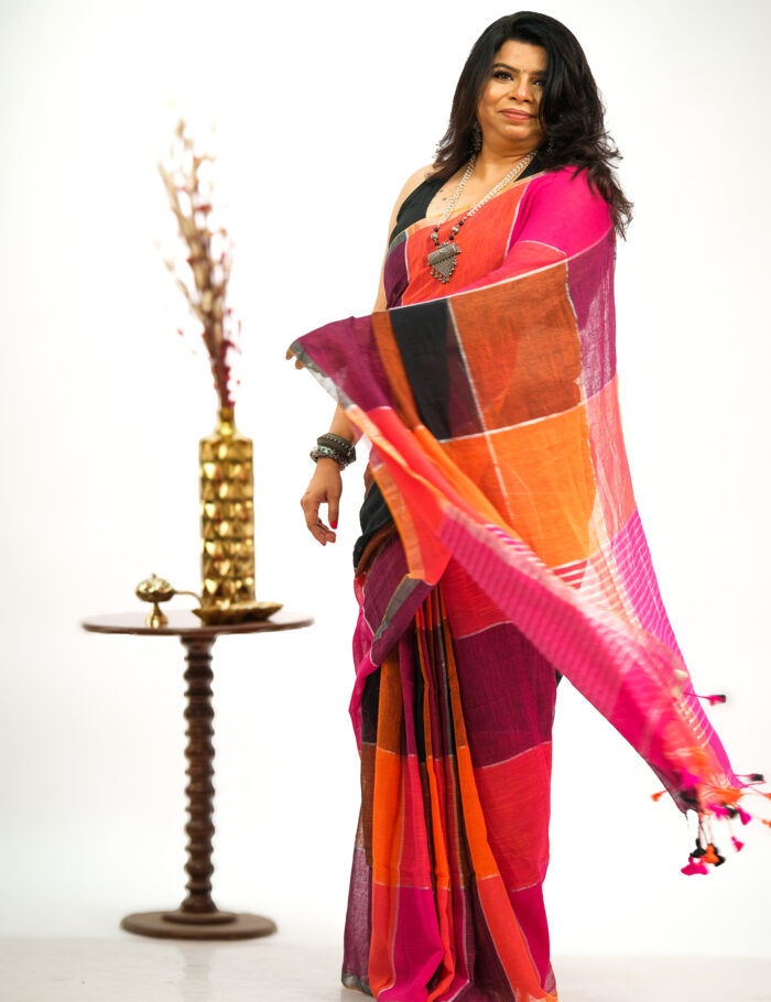 Red Ethnic Linen Saree