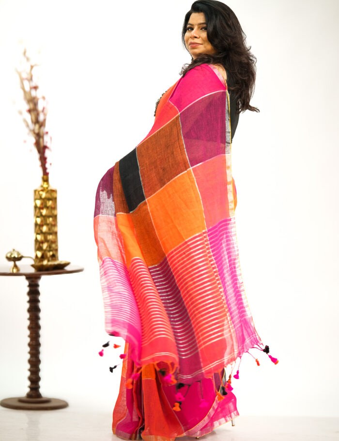 Handwoven Linen Zari Saree