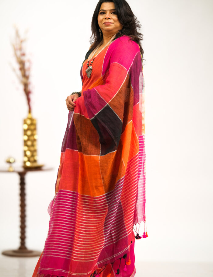 Traditional Red Linen Saree