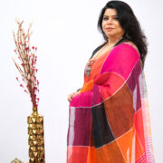 Red Shatranj Linen Saree