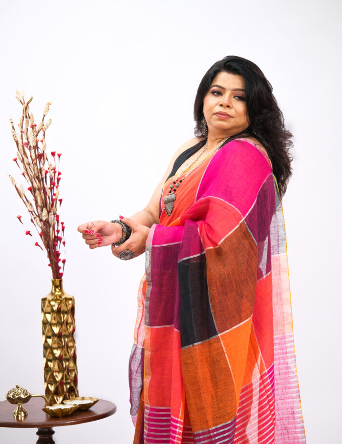 Linen Zari Red Saree