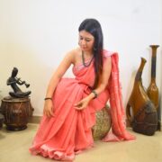 Libra Salmon Pink Linen Handloom Saree