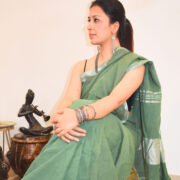 Taurus Green Linen Handloom Saree