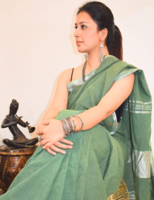 Taurus Green Linen Handloom Saree