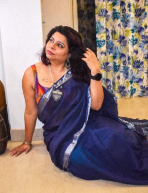 Pisces Blue Linen Handloom Saree
