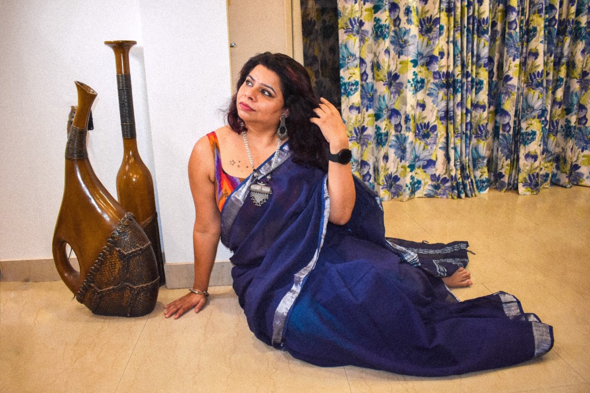 DSC_0288 Pisces Blue Linen Handloom Saree