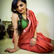 Aries Red Handloom Linen Saree