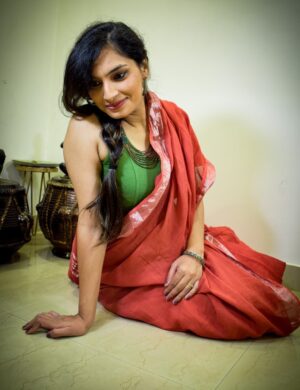 Aries Red Handloom Linen Saree