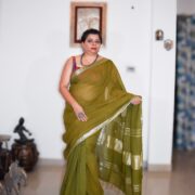 Elegant Olive Linen Saree
