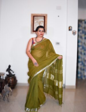 Elegant Olive Linen Saree