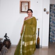 Traditional Olive Green Linen Saree