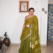 Olive Green Linen Saree