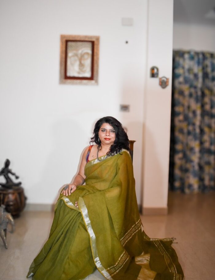 Capricorn Olive Green Linen Saree