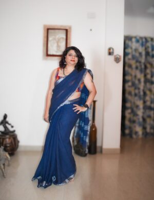 DSC_0396 Elegant Blue Linen Saree