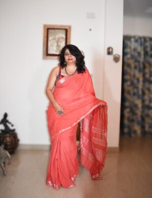 Lightweight Peach Linen Saree