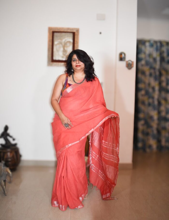 DSC_0406 Lightweight Peach Linen Saree