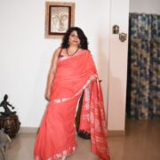 Traditional Peach Linen Saree