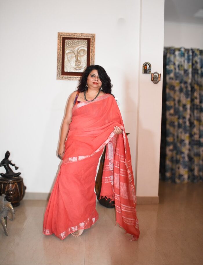 DSC_0412 Traditional Peach Linen Saree