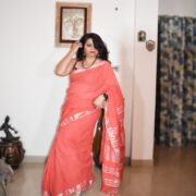 Handwoven Peach Linen Saree