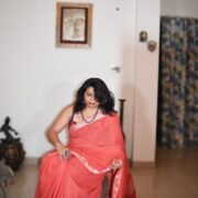 Gemini Peach Linen Handloom Saree