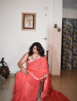 Gemini Peach Linen Handloom Saree