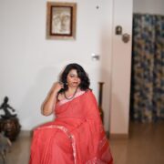 Peach Linen Saree Gemini