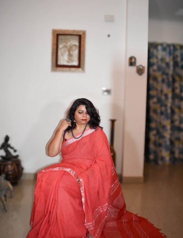 DSC_0416 Peach Linen Saree Gemini