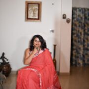Gemini Peach Linen Saree