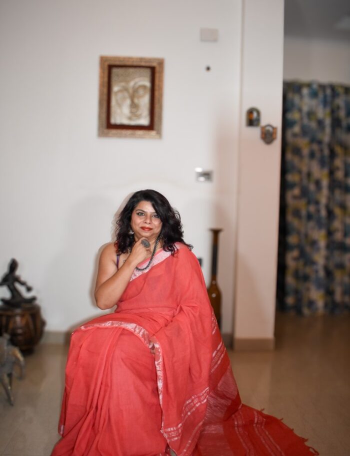 DSC_0417 Gemini Peach Linen Saree