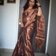 Green-blue tissue silk saree with shimmer