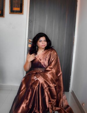 Handwoven tissue silk saree in kanse rangi