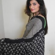 Black Cotton Bagru Saree