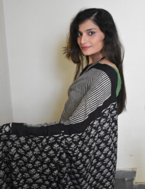 Black Cotton Bagru Saree