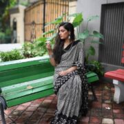 Black Bagru Cotton Saree