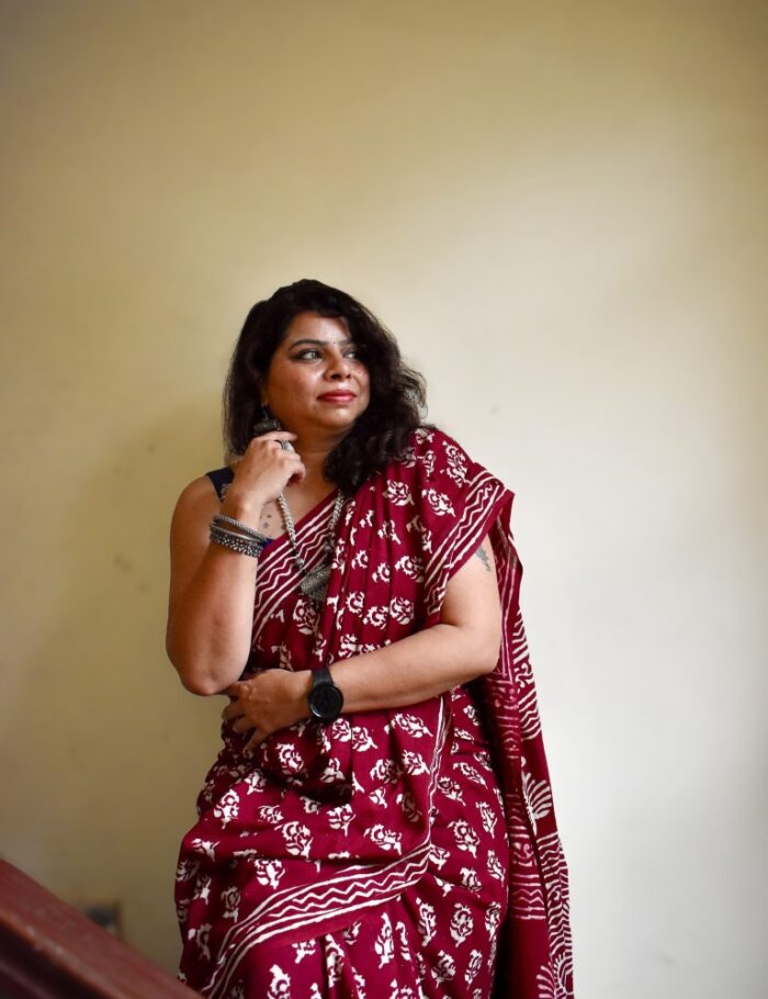 Kali Lakeer mul cotton Bagru saree