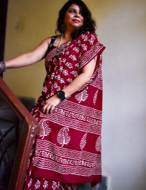 Ethnic Bagru cotton saree Kali Lakeer